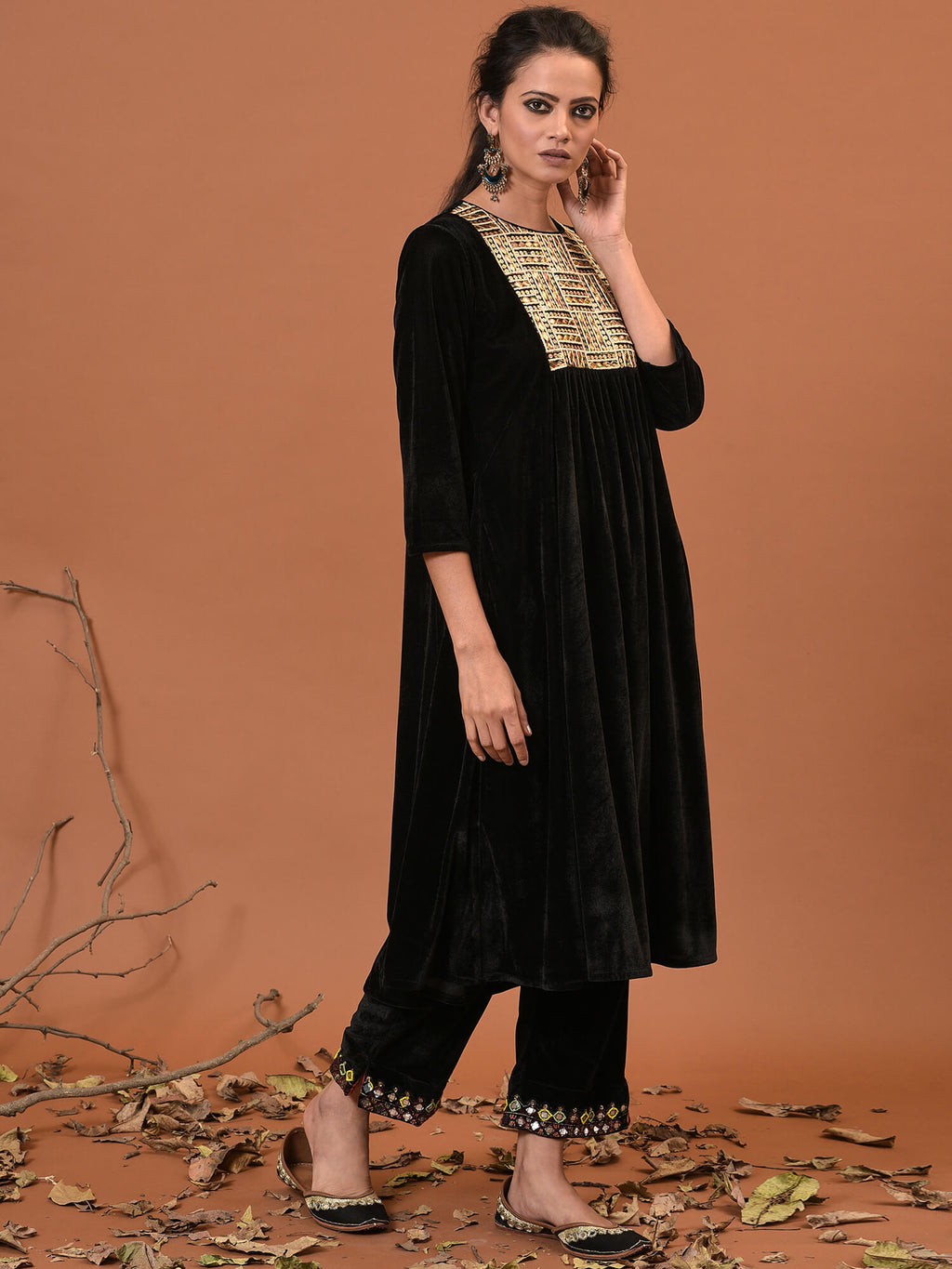 Toasted Velvet Embroidered Kurta & Pant Set