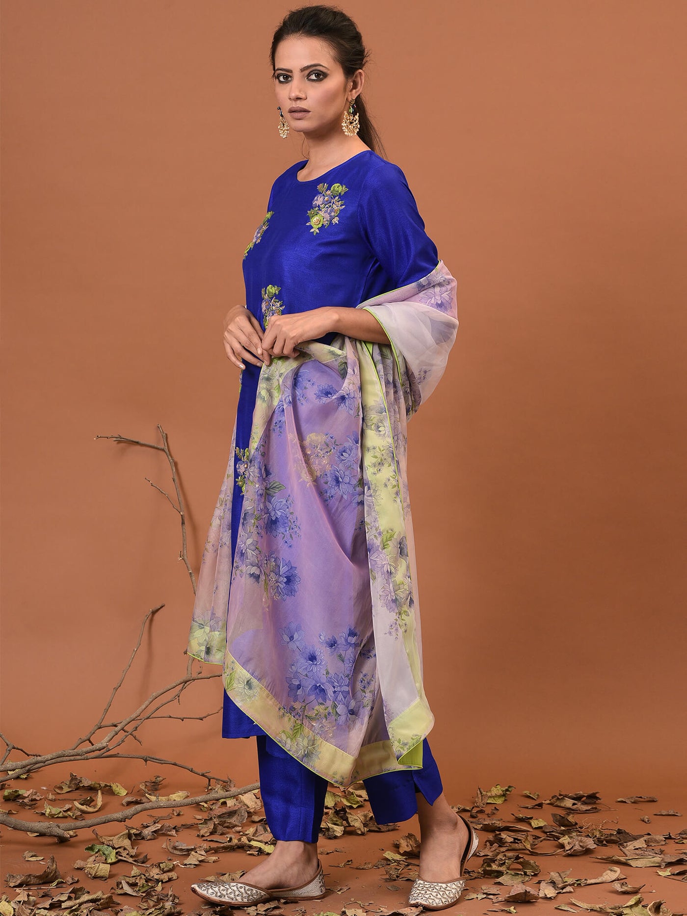 Spiced Blue Embroidered Kurta, Pant & Dupatta