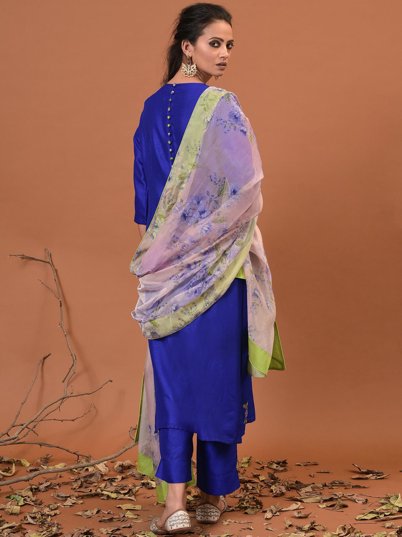 Spiced Blue Embroidered Kurta, Pant & Dupatta