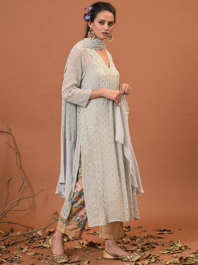 Flirt with grey lilac Kurta, Pant & Dupatta