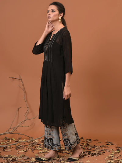 Black and Grey Ebb & Flow Kurta- Pant