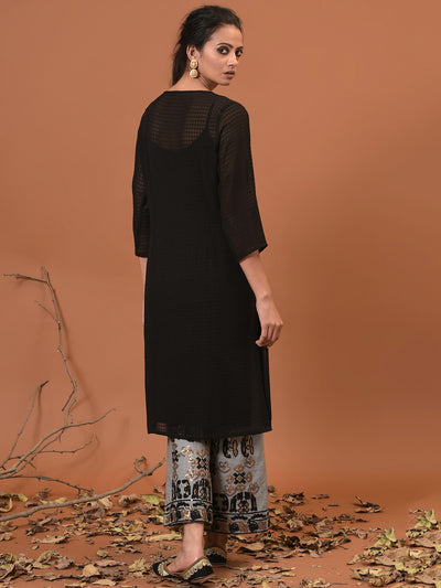 Black and Grey Ebb & Flow Kurta- Pant