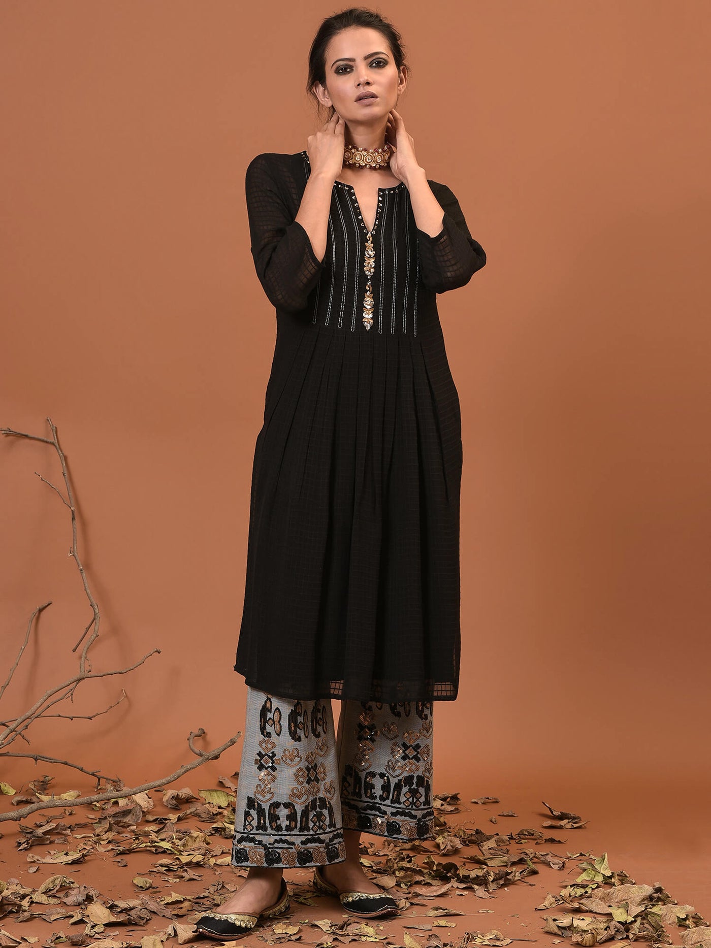 Black and Grey Ebb & Flow Kurta- Pant