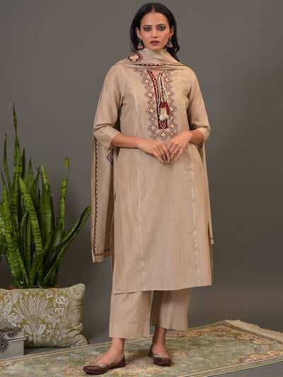 Pure Tussar Embroidered Kurta, Pant & Dupatta