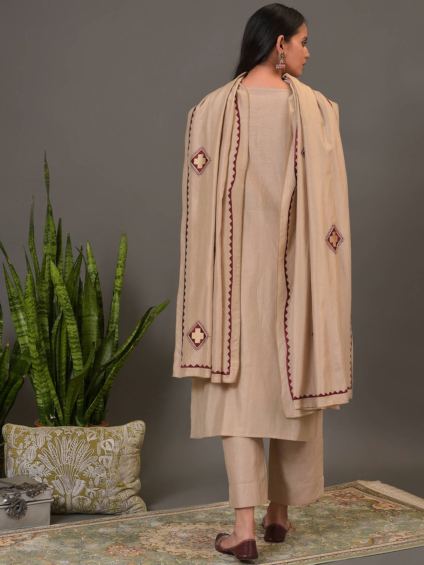 Pure Tussar Embroidered Kurta, Pant & Dupatta