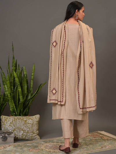 Pure Tussar Embroidered Kurta, Pant & Dupatta