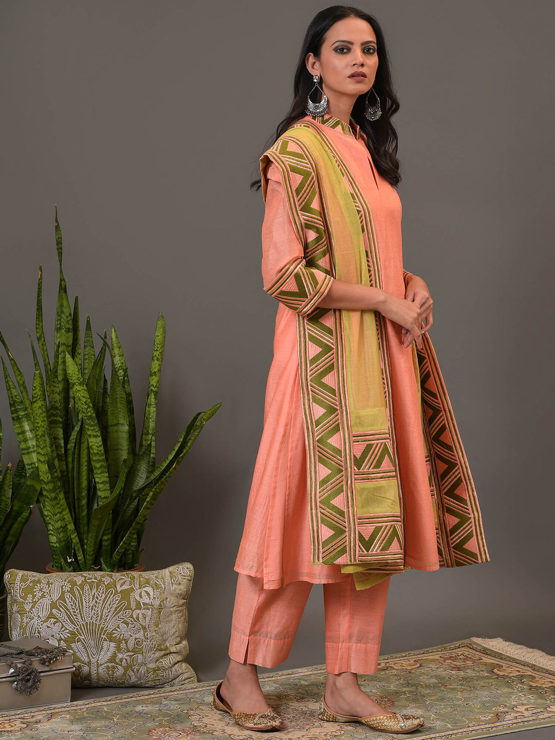 Coral Shell Kurta, Pant & Dupatta