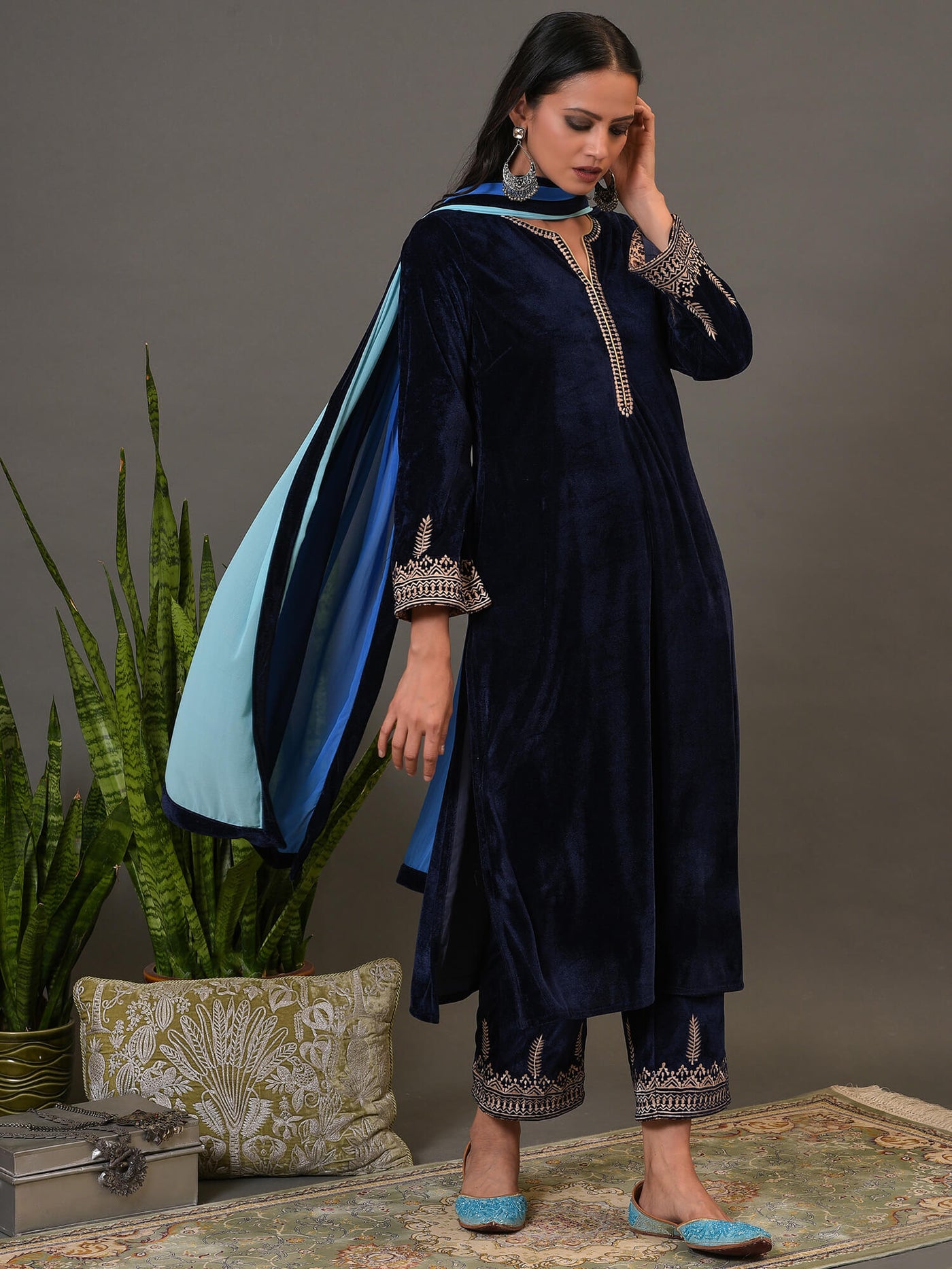 True Navy Kurta, Pant & Dupatta