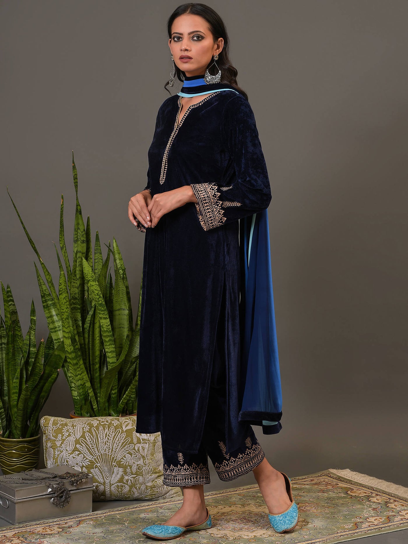 True Navy Kurta, Pant & Dupatta