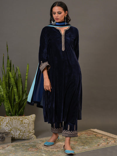 True Navy Kurta, Pant & Dupatta