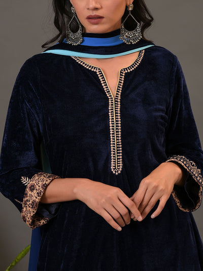 True Navy Kurta, Pant & Dupatta